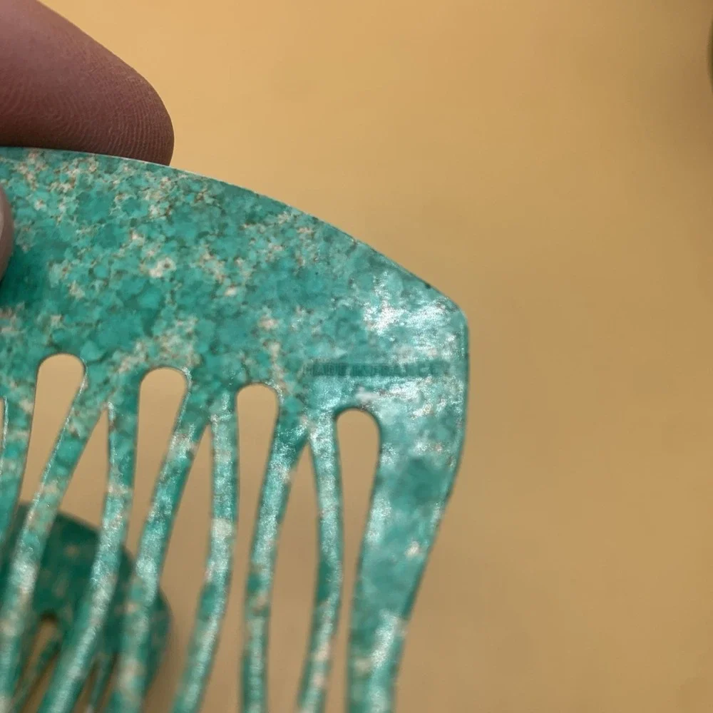 Vintage French Hair Comb Pair Teal  Marbled Multi Tone Style Made In France